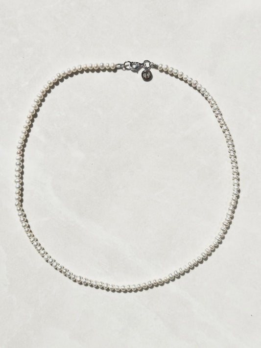 4mm Natural Fresh Water Pearl Chain - White Gold