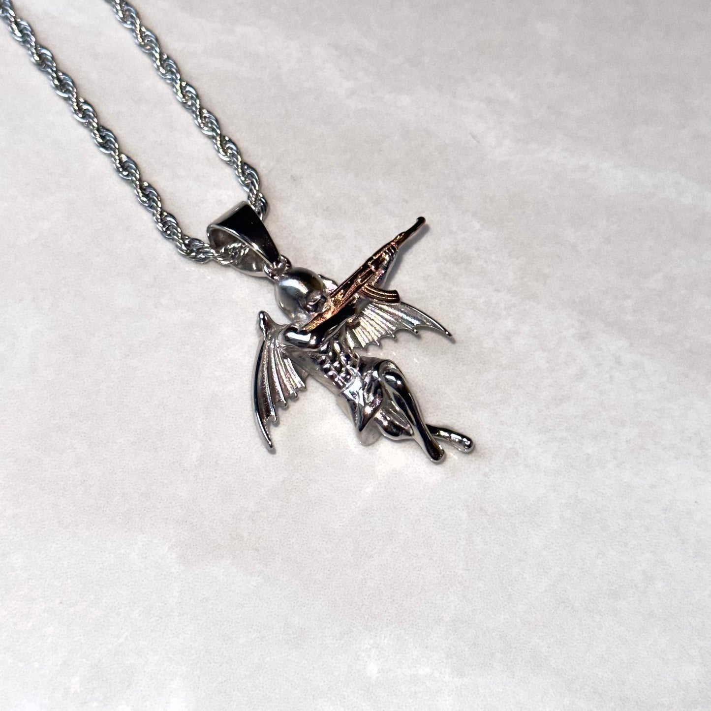 Gangster Cupid Pendant - White Gold