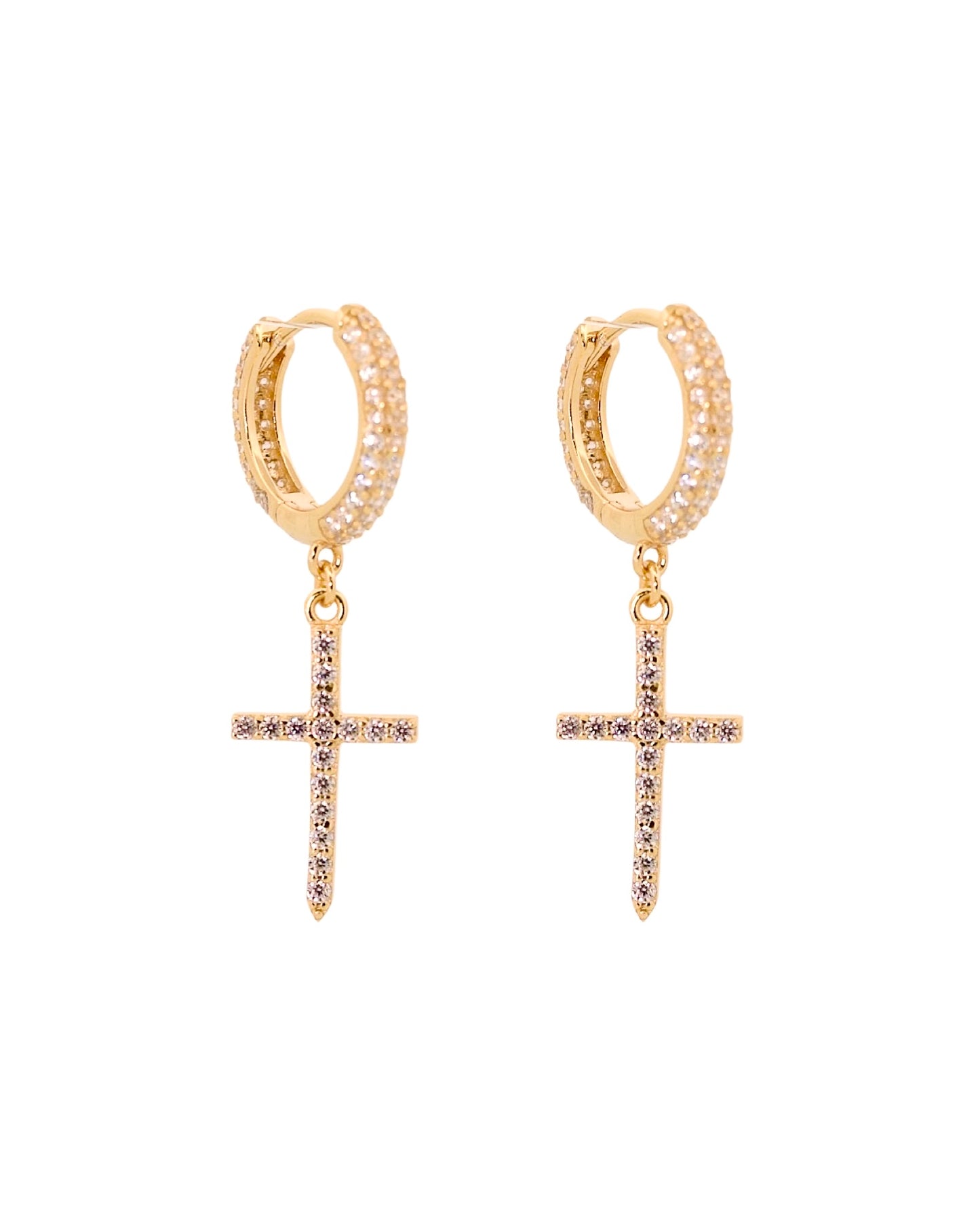 Iced Cross Earrings - Gold