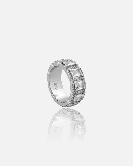 Halo Baguette Ring - White Gold