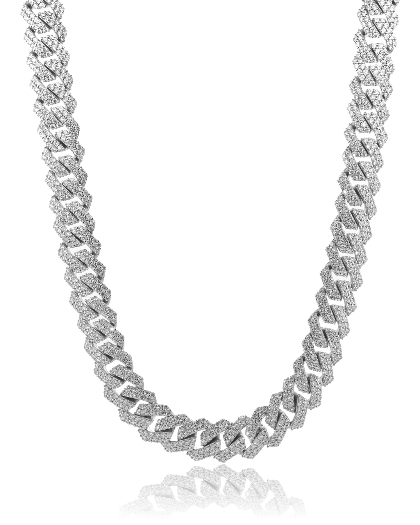 14mm Diamond Prong Link Chain - White Gold