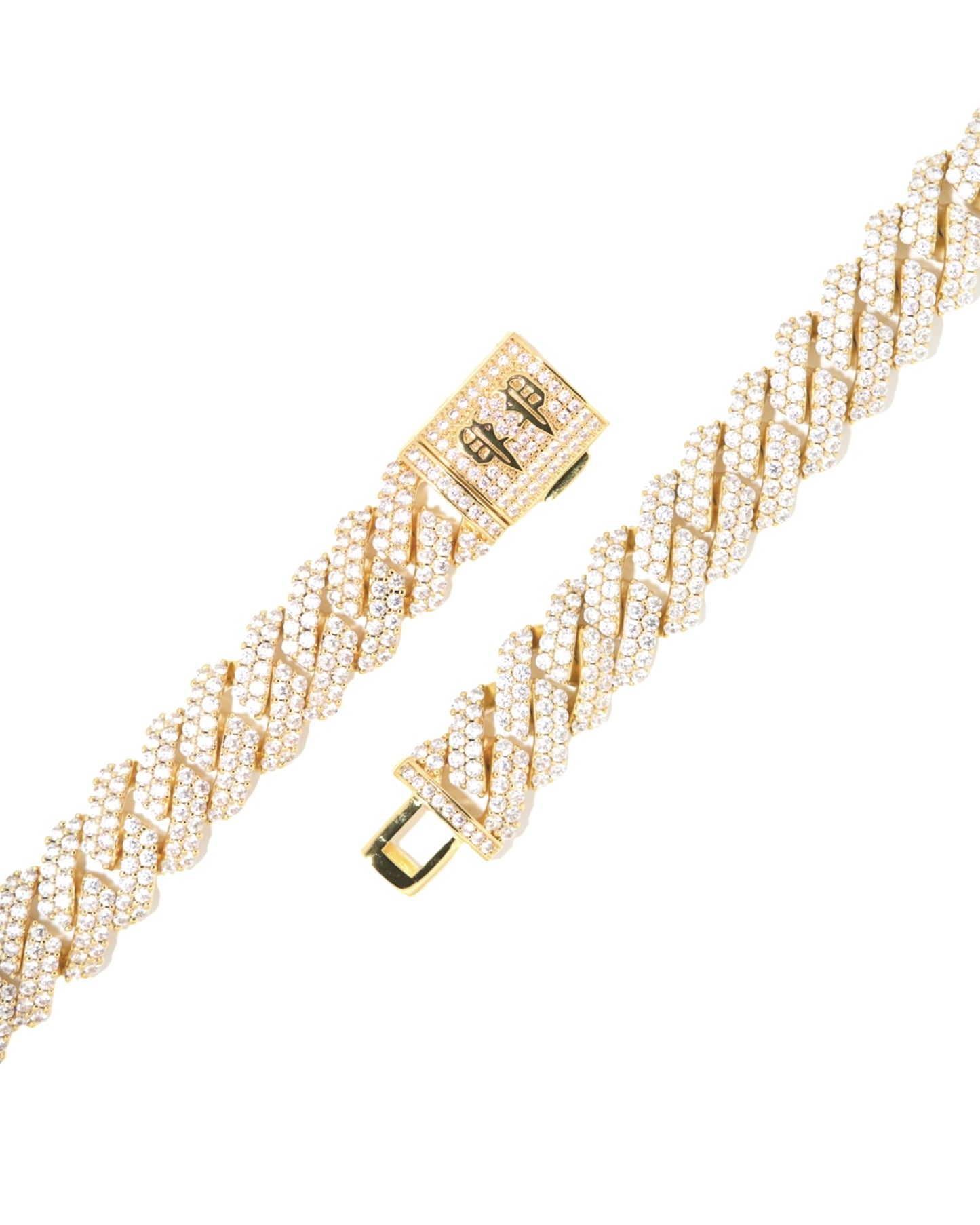 14mm Diamond Prong Link Chain - Gold