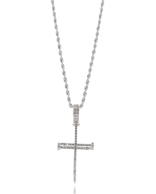 Iced Nail Cross - White Gold
